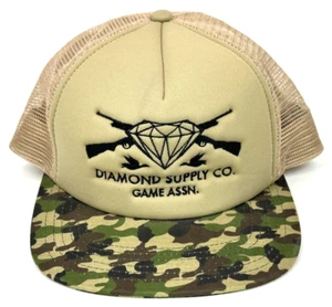 Diamond Supply Co Game Assn Mesh Camo Snapback Hat Men's Khaki Guns Trucker Cap - Picture 1 of 11