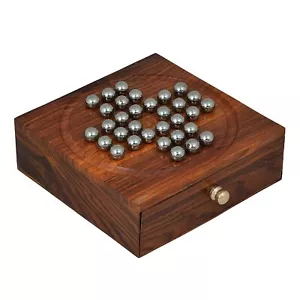 Wooden Handcrafted Solitaire Board Game Metal Balls Beads with Storage Drawer us - Picture 1 of 4