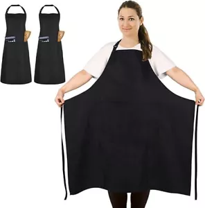 2 Pack Plus Size Apron Chef Apron Bib Black Aprons for Men and Women Professi... - Picture 1 of 3