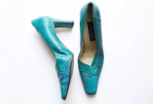 J. Renee | Vintage 80’s/90’s Teal Faux Snakeskin Leather Pump Heels | Size 9.5 - Picture 1 of 11