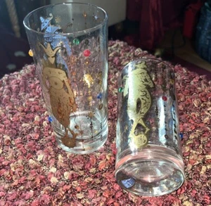Juego de 2 vasos Culver Mardi Gras bufón arlequín dorado Highball retro MCM - Imagen 1 de 3