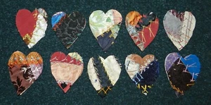 10 PRIMITIVE ANTIKE VINTAGE SCHNEIDER CRAZY QUILT FETTE HERZEN! Crafts CQ23-22 - Bild 1 von 1