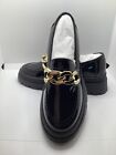 Women's Chunky Patten Leather Lug Sole Loafers with Gold Chain Detail New  Sze 8
