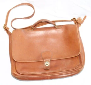 Vintage Coach Umhängetasche braun gegerbtes Rindsleder Drehverschluss USA 15,5"x11,5" - Bild 1 von 24