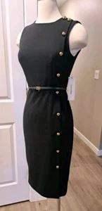 Calvin Klein Black Gold Faux Button Accent Sheath Dress Size 2 - Picture 1 of 10