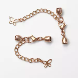 Ø 3 4 6 8mm Rosé Gold Edelstahl Endkappen Karabiner-Verschluss + Ketten-Anhänger - Bild 1 von 5