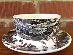 4} Vintage Asian Multi Color Transfer Ware Demitasse Tea Cups With Fitted Saucer - Picture 1 of 24
