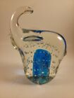 Hand Blown Art Glass, Blue/Clear  Elephant, Murano Style, gold flecks bubbles
