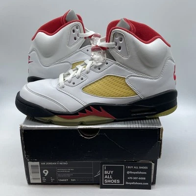 Talla 9 - Air Jordan 5 Retro 2000 Blanco Rojo Fuego Cuero Negro (136027-101) Foto 1 de 4