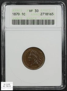 1870 Indian Head Copper Cent 1C Old Soap Box Holder ANACS VF 30 - Picture 1 of 5