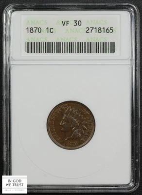 1870 Indian Head Copper Cent 1C Old Soap Box Holder ANACS VF 30 - Image 1 of 4