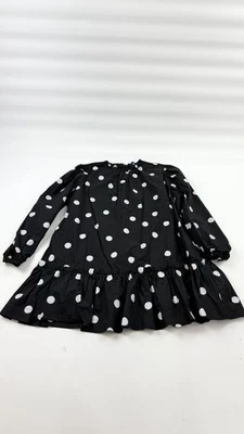 Vestido redondo para mujer grande 12-14 negro a lunares manga larga con volantes dobladillo ojo de cerradura Foto 1 de 4