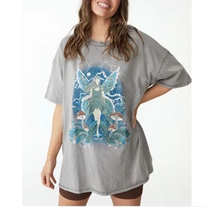 COTTON ON Oversized Distressed Whimsy Fairy Mushroom Graphic Tee Size Small - Bild 1 von 9