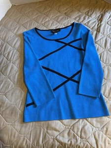 Cable & Gauge Women Blue With Black Stripes Blouse Shirt Long Sleeves Size L - Picture 1 of 10