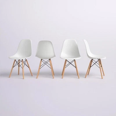 Silla de comedor Eames blanca preensamblada estilo moderno de mediados de siglo, lado DSW Shell Foto 1 de 4