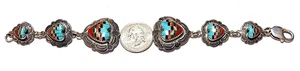 Pulsera de reloj con incrustaciones de múltiples piedras con corazón estilo Zuni turquesa Sterling Quoc - Imagen 1 de 24