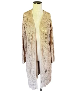 Chelsea & Theodore Open Knit Crochet Longline Open Front Duster Cardigan Sz S - Picture 1 of 10