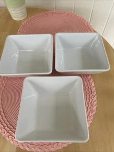 Pampered Chef SET OF 3 ~ SIMPLE ADDITIONS 7.5" Square White Serving Veggie Bowls - Picture 1 of 7