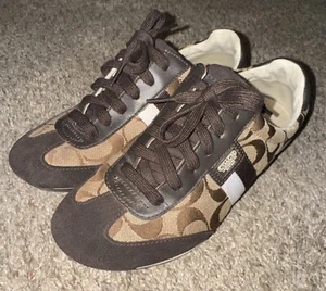 Coach Signature Joss Brown Suede Lace Up Low Top Sneakers Size US 6M - Picture 1 of 13