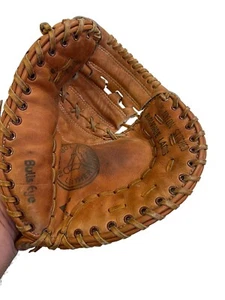 Vintage Bulls Eye Baseball Glove Catcher Rawhide Lacing Top Grain Leather - Picture 1 of 12