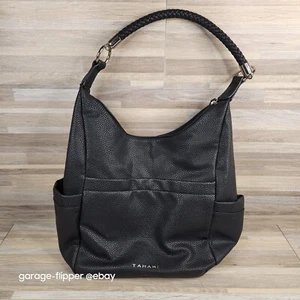 Tahari Womens Faux Leather Pebble Black Vogue Hobo Sidepockets Shoulder Handbag - Picture 1 of 13