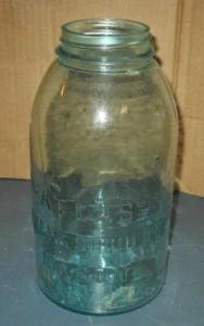 ANTIGUO ATLAS FUERTE HOMBRO MASÓN AGUA VIDRIO AZUL MEDIO GALÓN FRASCO DE ENLATADO - Imagen 1 de 5