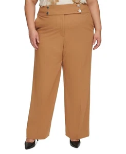 Calvin Klein Plus Size High-Rise Wide-Leg Lux Pants - Luggage-16W - Picture 1 of 3