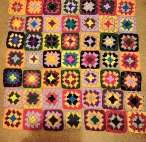 49 - 4" (10 cms) approx. hand crocheted granny squares-asstd.multi colours - Picture 1 of 4
