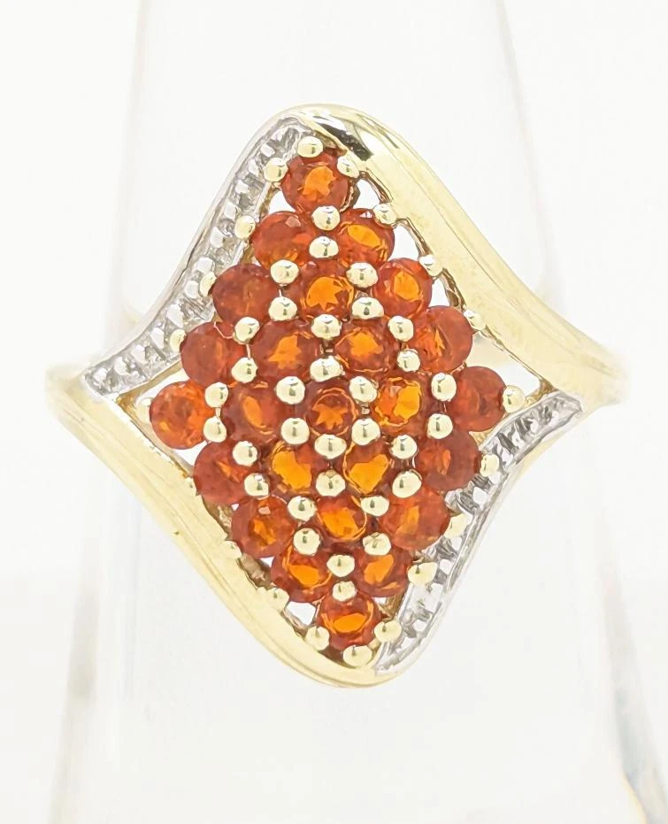 Anillo dividido de diamantes con bisel de turmalina naranja de 3,6 g de oro de 14 quilates 2 tonos talla 6,75 Foto 1 de 4