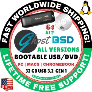 GHOSTBSD LINUX LIKE OS LATEST MATE, XFCE 64BIT BOOTABLE USB/DVD, MAC/PC FREEBSD - Picture 1 of 5