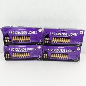 Set Of 4 Halloween 50 Orange Lights Indoor Outdoor 17ft Long - Picture 1 of 8