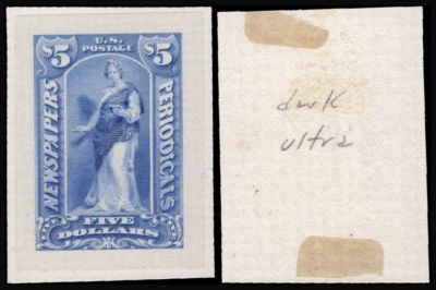 USA-1895-Newspaper $5 dark ultramarine trial color large die proof-India on card - Image 1 of 3