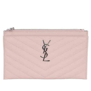 Saint Laurent YSL Grain De Poudre Chevron Monogram Bill Pouch Dark Beige - Picture 1 of 12
