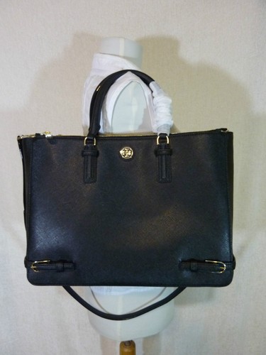 Nuova borsa multipla Tory Burch nera in pelle saffiano grande Robinson $595