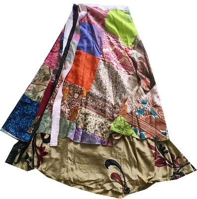 Womans Vintage Magic Wrap Silk Patch Brown Beach Floral Boho Hippy Coverup L-36" - Image 1 of 2