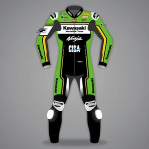 KAWASAKI LEATHER MOTORBIKE SUIT - ALL+CUSTOM SIZE - BEST QUALITY - Bild 1 von 5