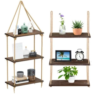 Sturdy 3-Layer Hanging Wall Shelf Rope Floating Shelves Kitchen Apartment Office - Picture 1 of 12