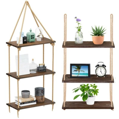 Sturdy 3-Layer Hanging Wall Shelf Rope Floating Shelves Kitchen Apartment Office - image 1 of 4