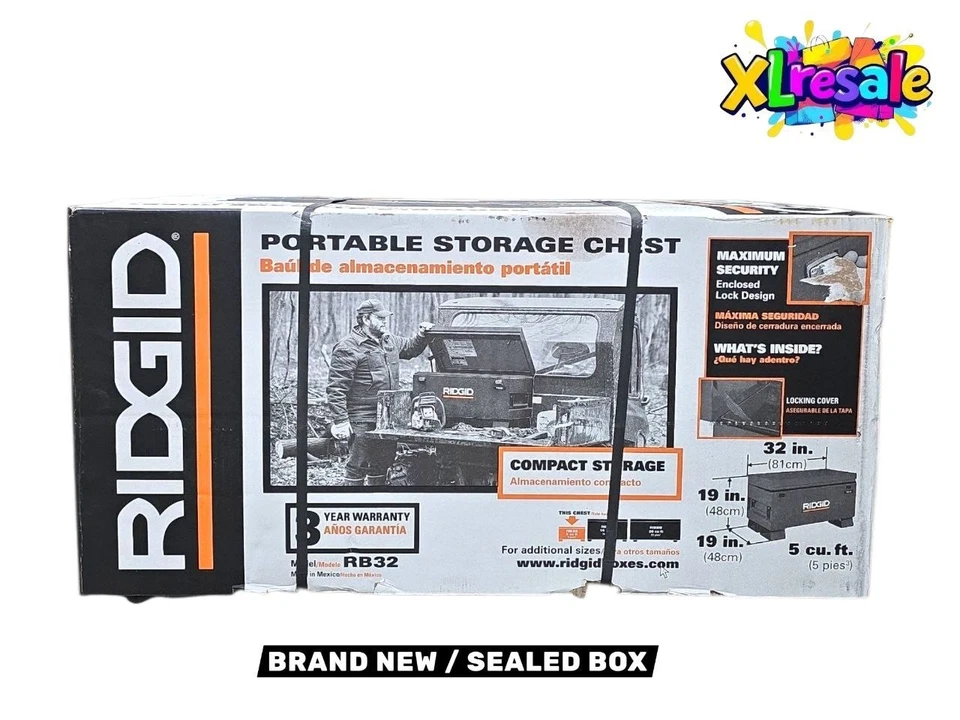 RIDGID 32 In Portable Jobsite Tool Box Weatherproof 19"Hx32"Wx19"D Padlock Ready - Image 1 of 4