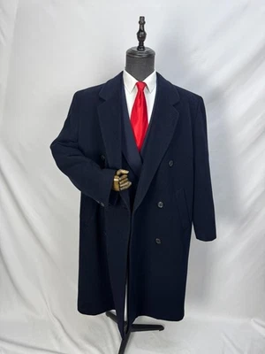 Vintage Mens Double Breasted Wool Cashmere navy blue Classic Overcoat US 48R 50R - Image 1 of 4