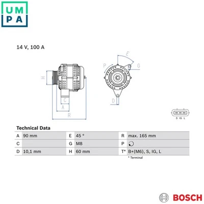 ALTERNATOR 0 986 084 390 FOR LEXUS IS/SportCross 1G-FE 2.0L 6cyl IS SportCross - Image 1 of 4