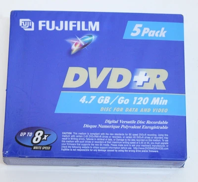 Fujifilm DVD-R 5 Pack 120 Min Blank Storage Media 4.7GB  Disc for Data Video NEW - Image 1 of 3
