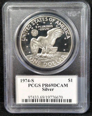 1974 S $1 Silver Ike Eisenhower Dollar Proof PCGS PR69DCAM 6032 - Image 1 of 2