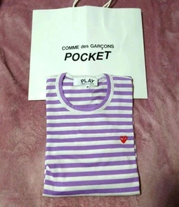PLAY Comme des Garçons Stripe Ron T Shirt, Size M, Red Heart Design - Picture 1 of 8