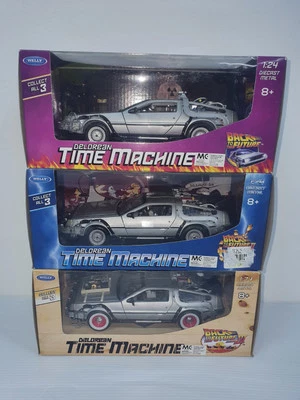DELOREAN TIME MACHINE BACK TO THE FUTURE 1:24 DIECAST METAL COMPLETE SET WELLY - Image 1 of 4