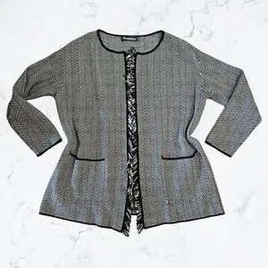 Creation Black & White Herringbone Pattern Open Front Cardigan Sweater - Picture 1 of 8