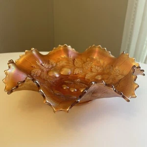 Northwood Marigold Carnival Three Fruits Ruffled Edge 9” Glass Bowl Cherry #O - Picture 1 of 8