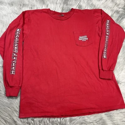Vintage 2003 Harley Davidson Red Long Sleeve Pocket Shirt Butte Montana - Image 1 of 4