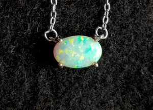 Fire Opal Pendant Necklace 925 Silver 9 in  Chain - Picture 1 of 5