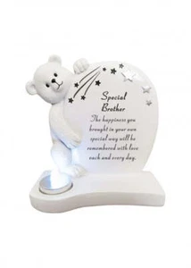 Brother - White and Silver Teddy Plaque Grave Child Baby Memorial Ornament - Picture 1 of 1